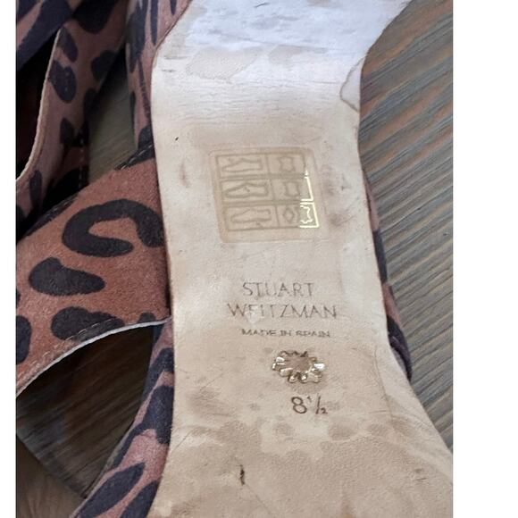 Stuart Weitzman Shoes Women's 8.5 Brown Jerry Cheetah Suede Slingback Sandals - Picture 8 of 9
